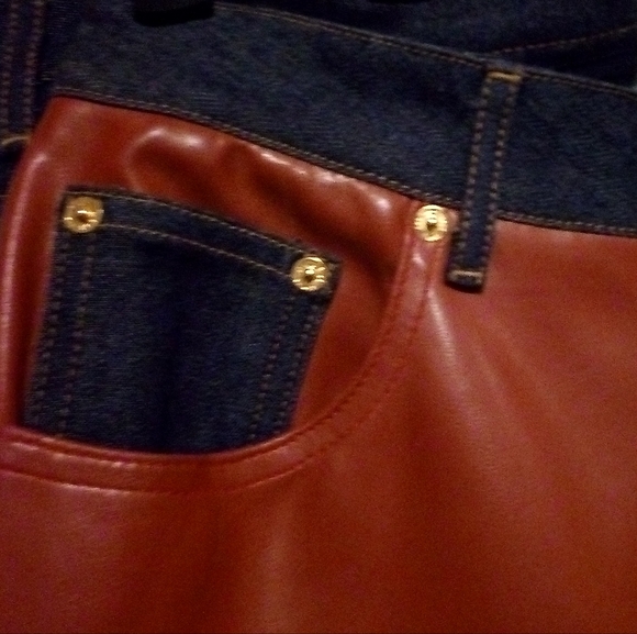 "ALLEN BY ABS FAUX LEATHER/ DENIM COTTON JEANS - Picture 12 of 13